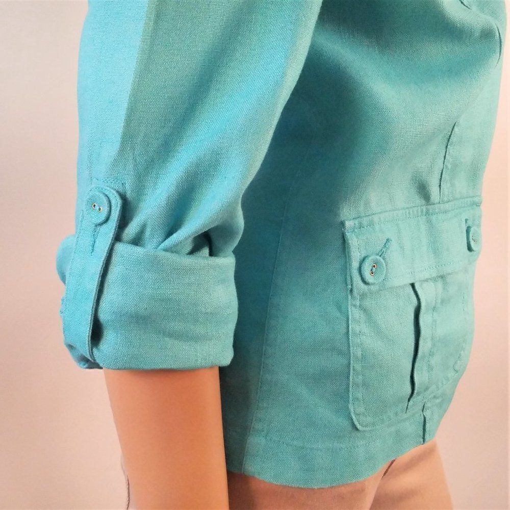 Turquoise Blue Linen Jacket Charter Club - Picture 3 of 10